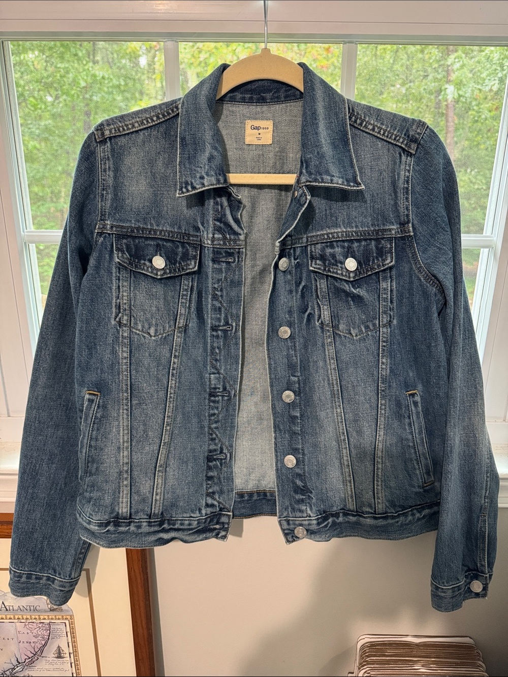 GAP Women's Distressed Medium Blue Denim Jacket
